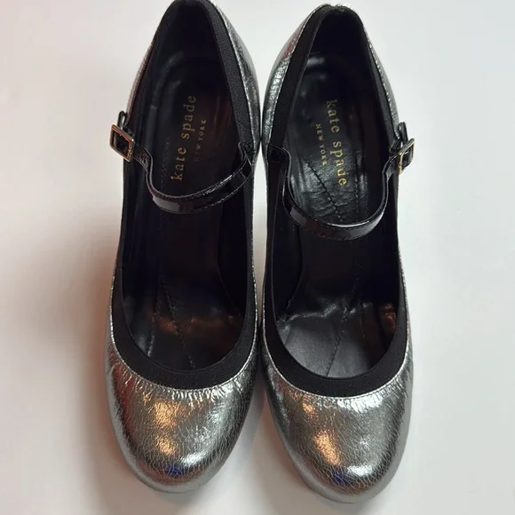Kate Spade Italian Leather Silver Mary Janes - Picture 2 of 7